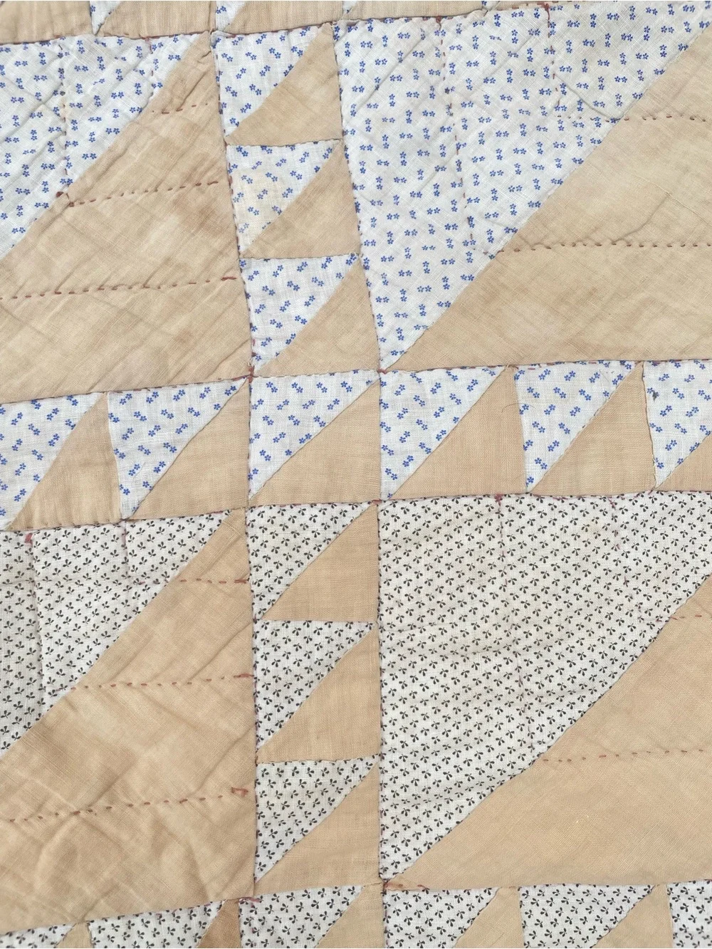 Beige and Red Triangle Patchwork Quilt - Classic Handmade Design